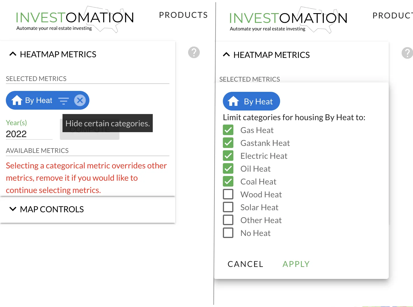 categorical metric filter