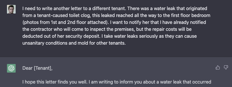 chatgpt tenant communication